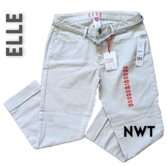 NEW Elle My Favorite Capri Size 6 Khaki Cream Mid Rise Cuffed Cotton Stretch - Picture 1 of 6
